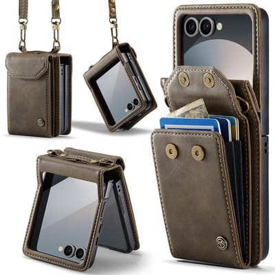 Casemania Hoesje Geschikt voor Samsung Galaxy Z Flip 7 - Cedar Brown - Portemonnee Book Case met Koord & Pasjeshouder
