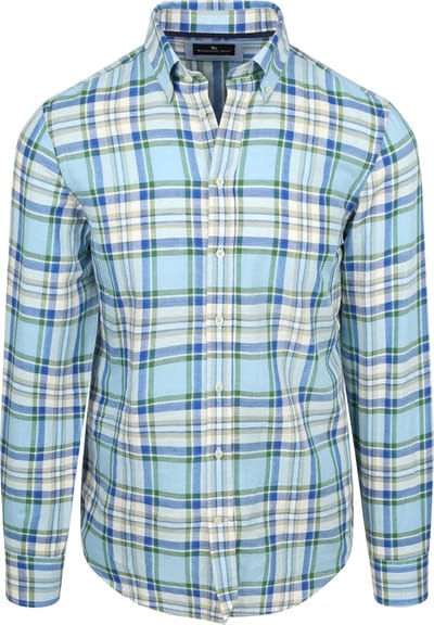 Steppin' Out Overhemd Linen Cotton Checks Blauw Groen - Maat S - Heren - Casual Shirt