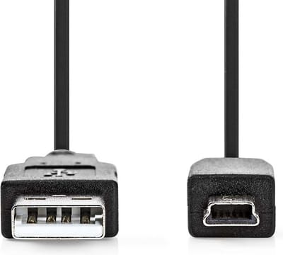 Nedis USB-Kabel - USB 2.0 - USB-A Male - USB Mini-B 5-Pins Male - 480 Mbps - Vernikkeld - 1.00 m - Rond - PVC - Zwart - Doos