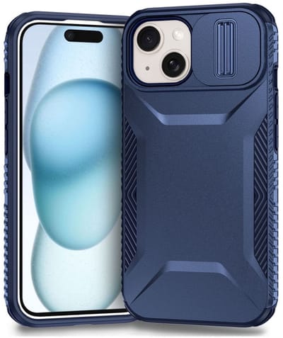 Hoesje Geschikt voor Apple iPhone 15 | Back Cover met Camera Slider | Schokbestendige Case | Camera Cover | Stevig | Blauw