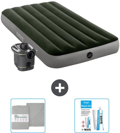 Intex Luchtbed - 1-Persoons - 99 x 191 x 25 cm - Groen - Inclusief pomp - Hoeslaken en Reparatieset