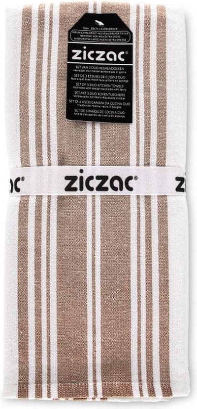 ZICZAC - Theedoek Culinary Duo Stripe - SET/3 - 50x76 cm, bruin