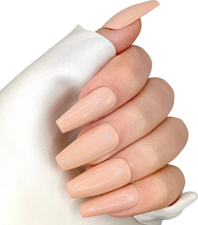SD Press on Nails - B-206- Plaknagels - Nagelset 20 Nagels - Nepnagels - Nude - Gellak - Nagellak - Lange Coffin Nageltips - Nepnagels met Lijm - Kunstnagels - Nail Art - Handmade - Valse nagels - Nagelvijl - Accessoires - Lange Nagels