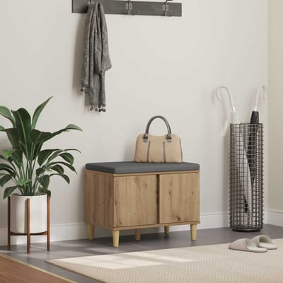 vidaXL - Hallenbank - Artisan - Eik - 60 - x - 38 - x - 46 - cm - Geengineerd - Hout - en - Stof