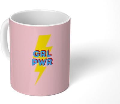 Mok - Koffiemok - Grl pwr - Bliksem - Roze - Mokken - 350 ML - Beker - Koffiemokken - Theemok - Mok met Tekst