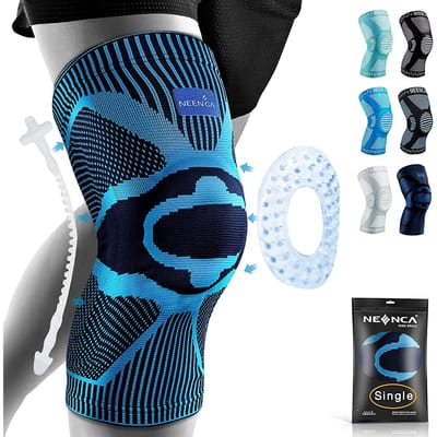 Neenca Kniebrace Ondersteuning met Zijstabilisatoren Patella Gel Knie Compressiekous Geschikt Voor Kniepijn Meniscus Scheur Letsel Herstel M blauw