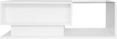 MODFU Hoogglans witte salontafel 100x50x32 cm met glazen blad, 1 lade, krasbestendig en LED-verlichting