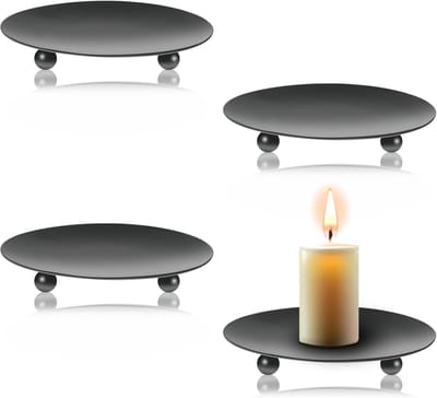 Famanu - Set van 4 metalen kaarsenhouders, 9 cm, zwart, geschikt voor stompkaarsen