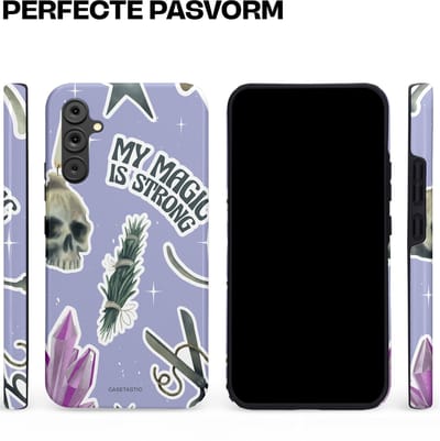 Casetastic hoesje geschikt voor Samsung Galaxy A34 (2023) 5G - Dubbellaagse bescherming - Lila Paarse Hekserij Strong Magic Sterren Collage - Fashion Case - Lila Lichtgrijs Wit