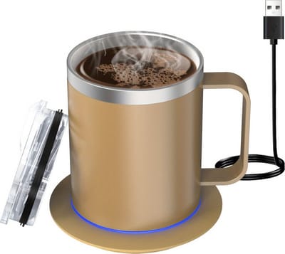 Nivard Cup Warmer - Mok Warmer - Mug Warmer - Koffie Warmer - Verwarmde Onderzetter - Koffie Warmhouder - Koffiekop Verwarmer - Kop Warmer - USB - Kopjes - Melk - Khaki