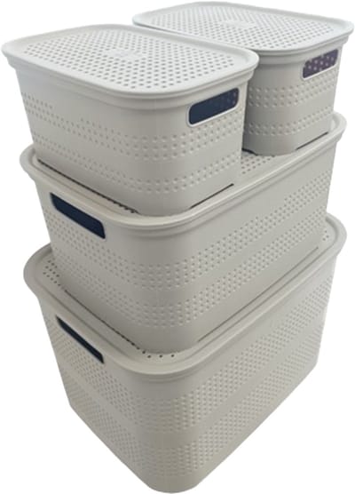 Mandenset 4-delig - Keukenorganiser - Opbergmanden - Opbergboxen - Grijs