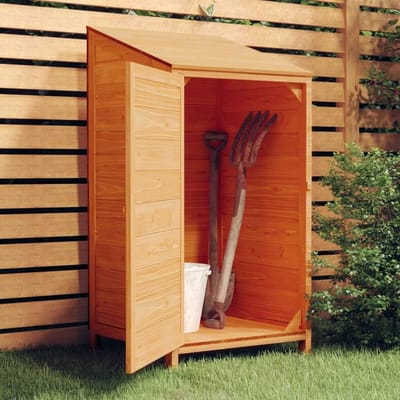 Houten Tuinhuis - Opbergkast Buiten - Tuinspullen Opbergen - Massief Dennenhout Frame - 55x52x112 cm - Bruin