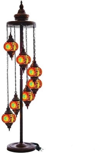 Turkse vloerlamp 7 bollen rood - handgemaakte mozaïeklamp - hoogte 160 cm - E-14 fitting