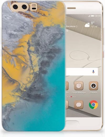 Huawei P10 Plus TPU Siliconen Hoesje Marble Blue Gold
