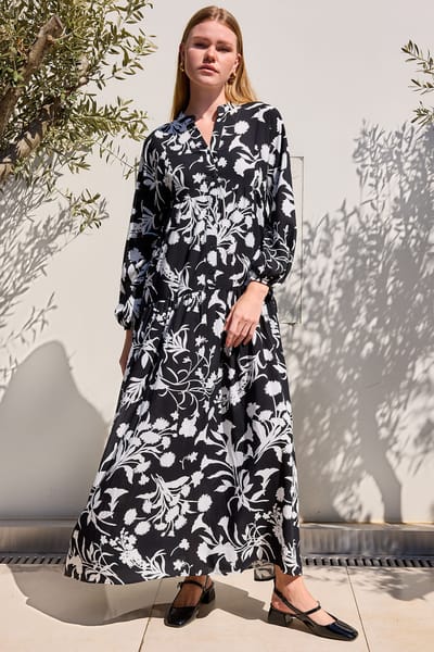 Geprinte V-Hals Maxi Jurk