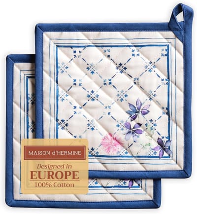Faïence 100% katoenen set met 2 pannenlappen voor BBQ en koken - lente/zomer (20 CM x 20 CM)