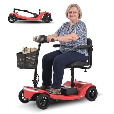 Sweetrich S2 Scootmobiel – Opvouwbare Elektrische Scootmobiel – 20 km Actieradius – 12Ah Accu – 250W Motor – 4 Wielen – 150 kg – Voor Senioren – Rood