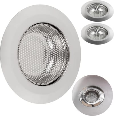 Set van 3, Ø 90 mm, Geschikt voor afvoeren met inwendige Ø 57 mm, Steekt 20 mm diep uit in de uitloop, Gootsteenzeefjes met geoptimaliseerde pasvorm, Ideaal voor Spoelbak en Badkuip
