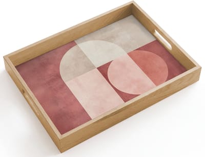 Dienblad hout 40x30 cm - Schootdienblad - Figuren - Abstract - Roze - Borrelplank rechthoek - Plateau dienbladen