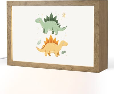 Nachtlampje 30x20 cm - Kinder lampje - Sterren - Stegosaurussen - Blaadjes - Groen - Tafellamp kinderkamer - Slaapkamer lamp - Bedlamp kinderen - Kinderlampje stopcontact - Wandlamp babykamer - Nachtlampjes