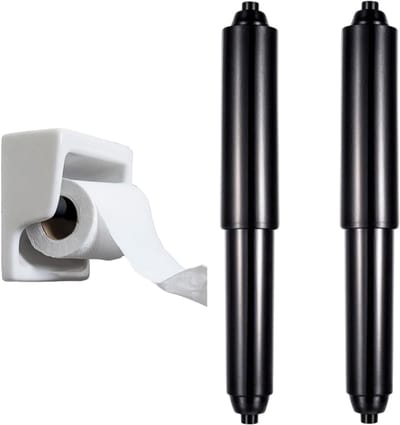Dailygoods - 2 stuks toiletpapierhouderrollen, toiletpapier veerstang toiletpapierhouder invoegen vervangende staaf veerbelaste invoegspil voor badkamer (zwart)
