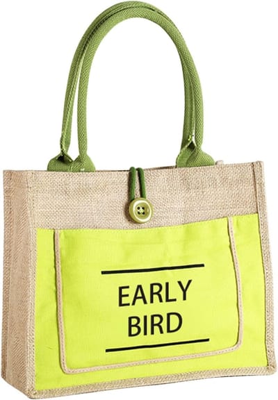 Duurzame Jute Tote Bag, Herbruikbare Winkeltas met Bedrukte Letters voor Vrouwen en Mannen, Ideaal voor Strand, Reizen en Boodschappen