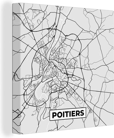 Canvas Schilderij Stadskaart - Frankrijk - Kaart - Poitiers - Plattegrond - 20x20 cm - Wanddecoratie