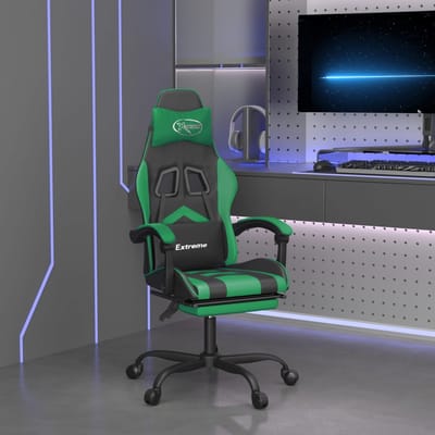 vidaXL - Gamestoel - draaibaar - met - voetensteun - kunstleer - zwart - en - groen
