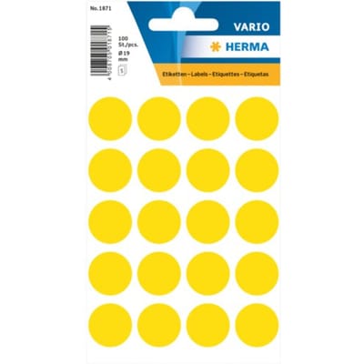 Herma 1871 Etiket Rond 19mm Geel pakje met 5 velletjes stickers