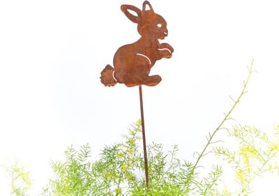 Paashaas Tuindecoratie - Hoppend Konijn - Tuin Aankleden - Roestig Metaal - 53 cm - Roestbruin