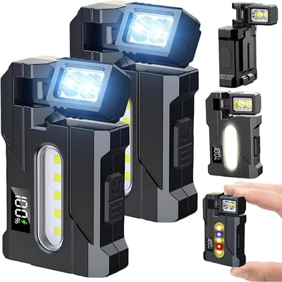 Werklamp auto-Werklamp led oplaadbaar-Led bouwlamp-500 lumen - 2 pack - Ultraheldere mini-zaklamp - Werklamp met magnetische voet en gesp - Geschikt voor kamperen, wandelen, noodgevallen en werkplaatsen.