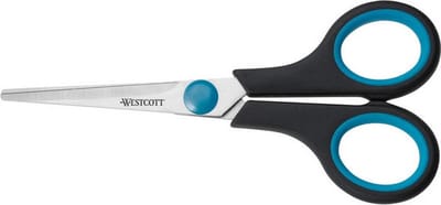 kantoorschaar Easy Grip 13 cm RVS zwart/blauw