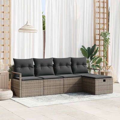 vidaXL - Bankstel - met - kussen - met - opslag - Grijs - poly - rattan