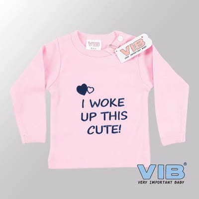 VIB® - Baby T-Shirt I woke up this Cute (Roze)-(0-3 mnd) - Babykleertjes - Baby cadeau - zwangerschap aankondiging - geboorte cadeau