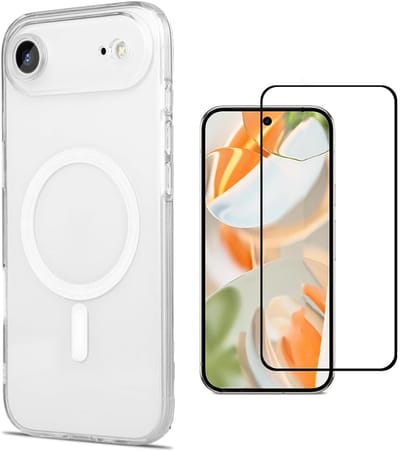 Hoesje + Glas Geschikt voor iPhone 17 Air - Geschikt voor MagSafe Telefoonhoesje - Transparant - Casemania Shock Proof Magnetische Back Cover en Tempered Glazen Screenprotector