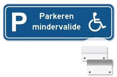 Parkeerbord Mindervalide - Weerbestendig Aluminium - 40x15 cm - Bevestiging: Met muur-/ wandmontage beugels