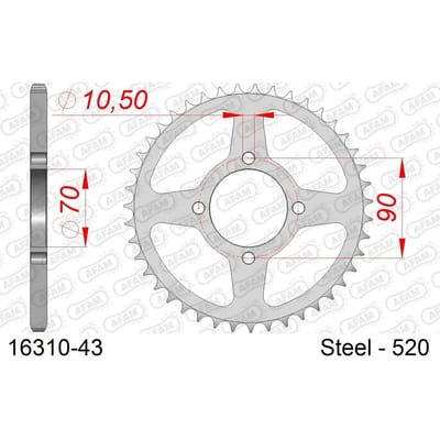 Stalen tandwiel Afam 520 43 dents