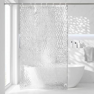 Douchegordijn, 120 x 200 cm, met gewicht loodblok onderaan, 100% EVA-douchegordijn, anti-schimmel, waterdicht, douchegordijnen, transparant, voor badkamer met 8 douchegordijnringen voor douche