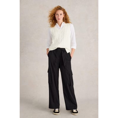 White Stuff Fern Wide Leg Cargo Trouser Pure Black Maat: 6 | Cargobroeken Outlet | Dames | Zwart