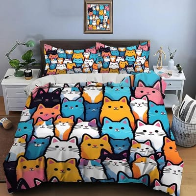3D Leuke Cartoon Katten Print Beddengoed Set Dekbedovertrek Dekbedovertrek Kussenslopen Volwassenen En Kinderen Beddengoed Set Luxe Dekbed Set 140x200cm 3pcs
