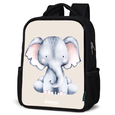 NoBoringSuitcases.com® - Rugzak zwart - Schooltas jongen & meisje - Olifant tekening tegen een beige achtergrond - Rugtas voor school - Boekentas kind - Schoolrugzak - Kinderrugzak