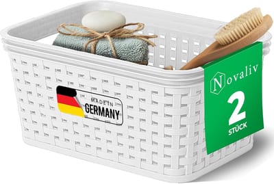 Novaliv 2-delige elegante opbergmand in rotanlook | Wit plastic 2L? Ideaal voor het opbergen van kleding en in de badkamer. Opbergdoos badkamermand badkamer organizer mand opbergdoos