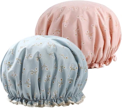 Jumada's - Douchemuts/badmuts - Shower cap - Haar cover - Waterdicht - Dubbellaags - Bloemetjes - 1 stuk - Lichtblauw