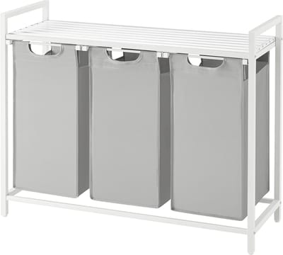 VASAGLE - Wasmand - Wasmand met 3 Vakken - Uittrekbare en Afneembare Waszakken - Met Opbergrek