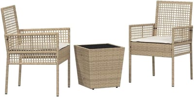 Tuinbistroset 3-delig - Buitenmeubilair - Genieten Buiten - Veiligheidsglazen Tafel - 415 x 415 x 44 cm - Beige