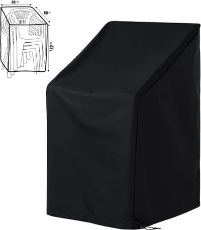 Lomera Afdekhoes Voor Stapelstoelen - Waterdichte Stoelhoes - Beschermhoes Voor Tuinstoelen - Zware Kwaliteit - 600D Polyester - Pvc Coating - Uv-Bestendig - Weersbestendige Beschermhoes - Tuinstoelhoes - Geschikt Voor Buiten - Zwart