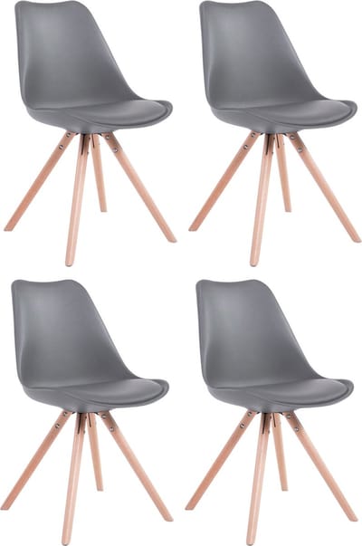CLP Toulouse Set van 4 stoelen - Rond - Kunstleer grijs natura