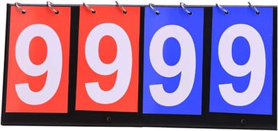Scorebord Flip - Wedstrijd Teller - Sport Wedstrijden - Duidelijke Cijfers - 4 Cijferkaarten - Rood Blauw