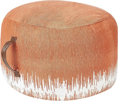 Ronde poef - Zitkruk voetenbank - Woonkamer decoratie - Handgemaakt boho patroon - 50x50x30 cm - Wit oranje