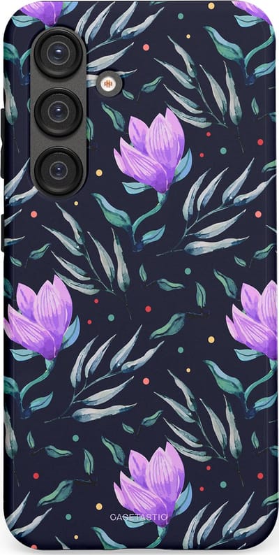 Casetastic hoesje geschikt voor Samsung Galaxy S25 - Dubbellaagse bescherming - Mystieke bloemenzee - Fashion Case - Donkerblauw Donkergrijs Grijs Lavendel